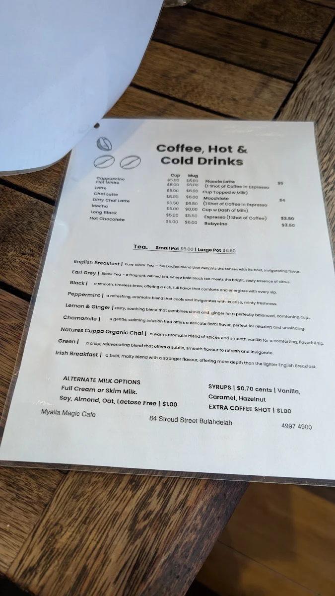 Menu, Myalla Magic