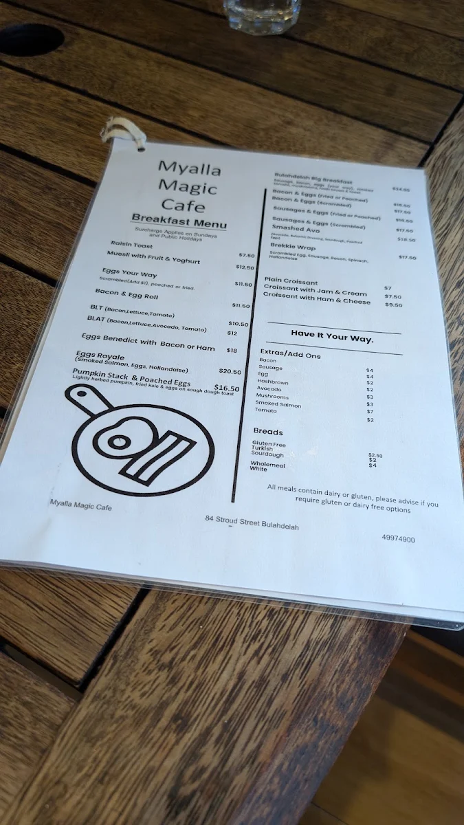 Menu, Myalla Magic