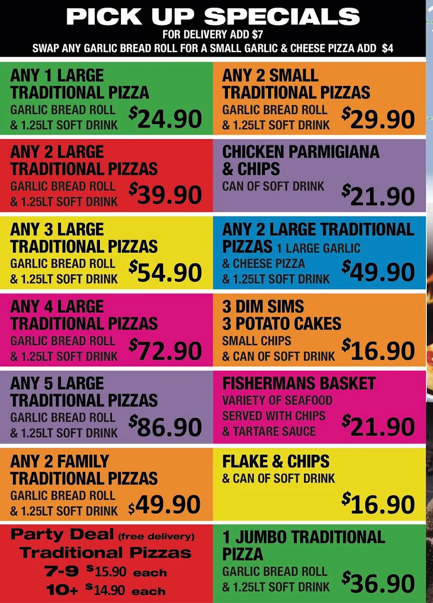 Menu, Johnny Boys Pizza Carrum