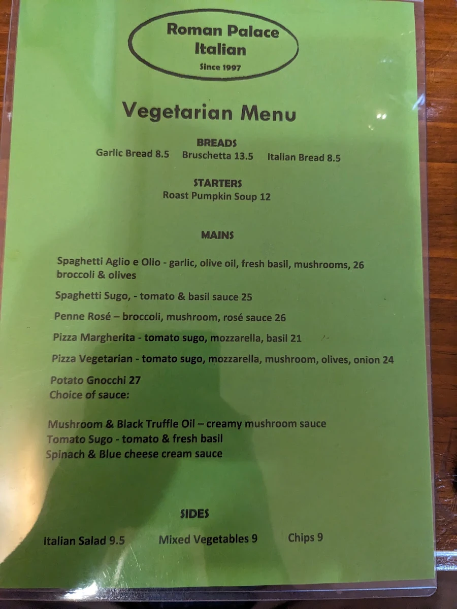 Menu, Roman Palace Italian Restaurant