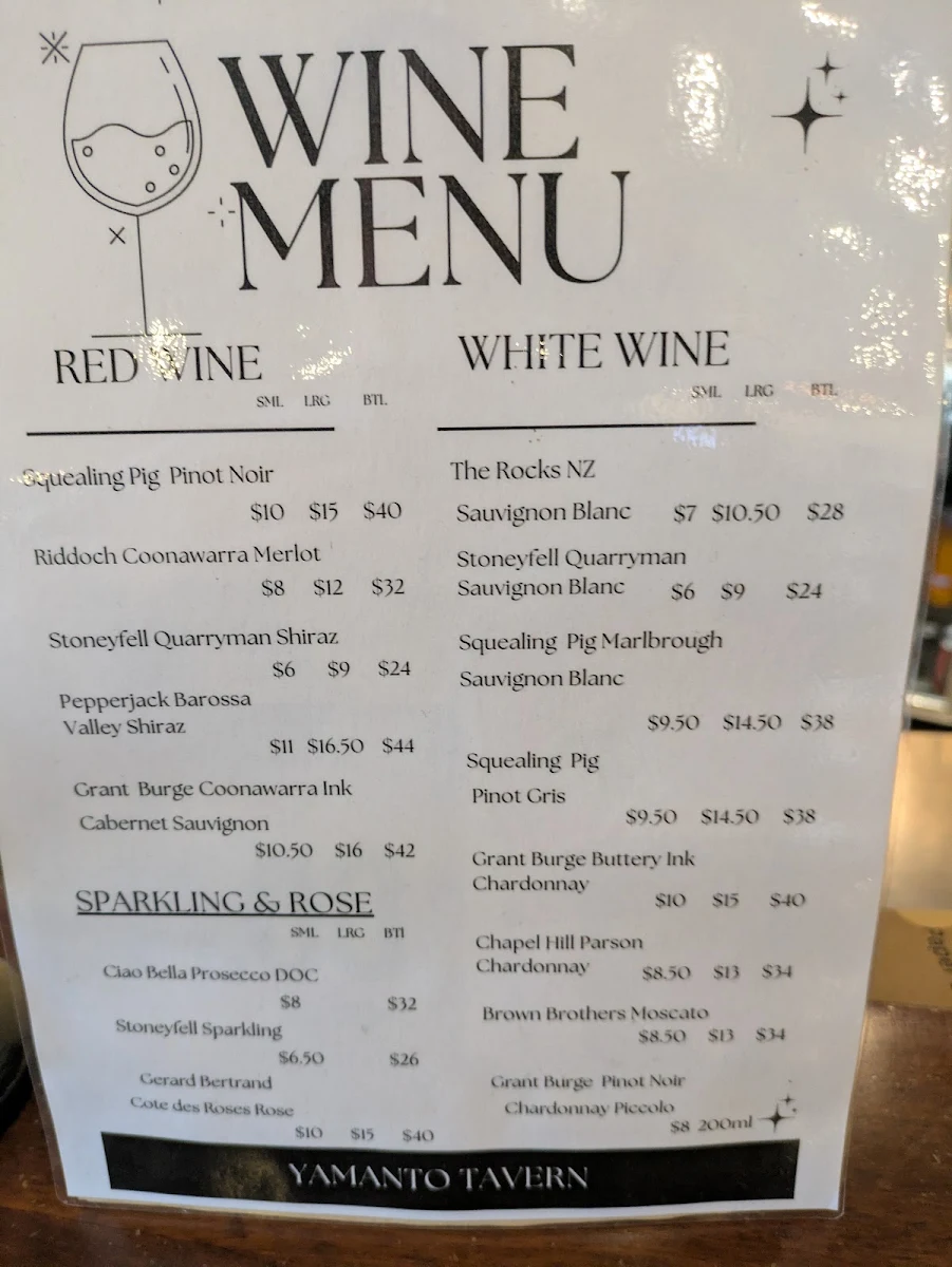 Menu, Yamanto Tavern