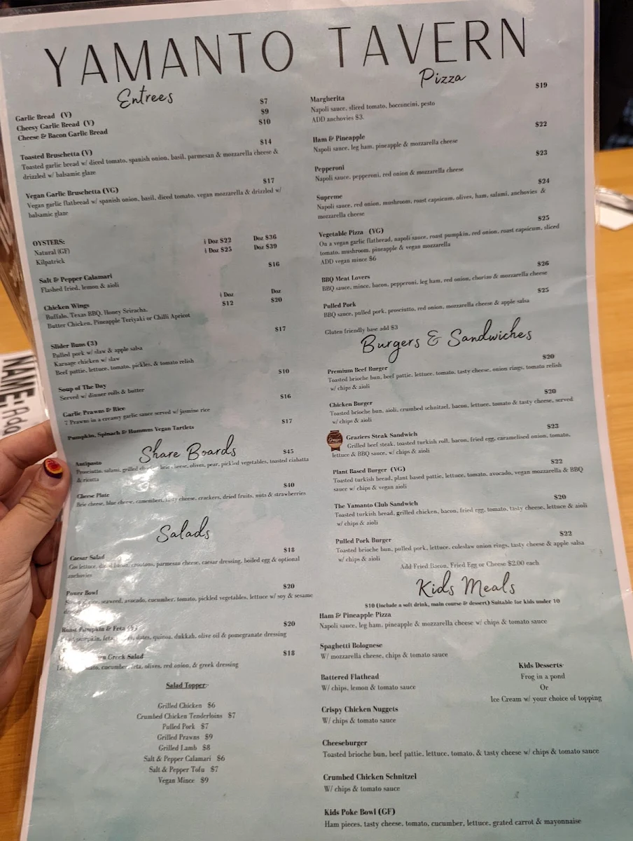 Menu, Yamanto Tavern
