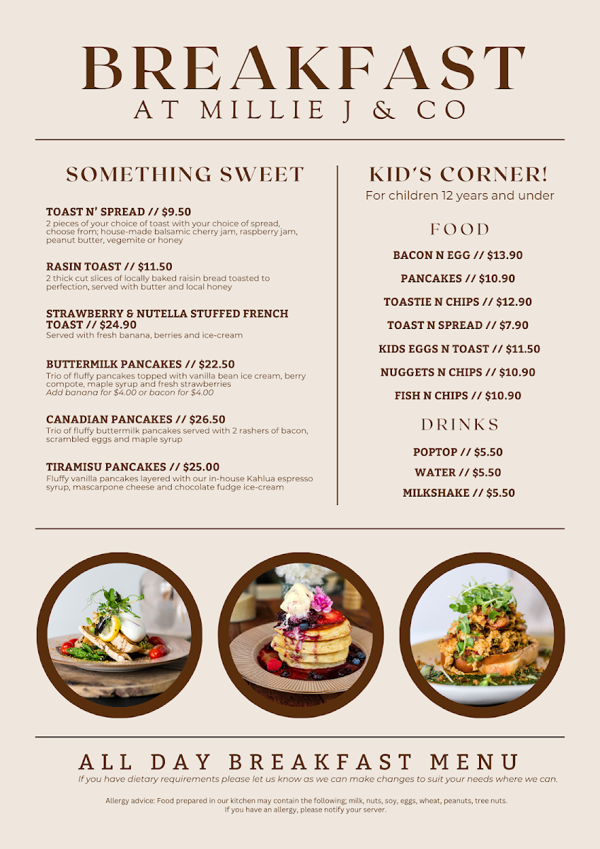 Menu, Millie J & Co