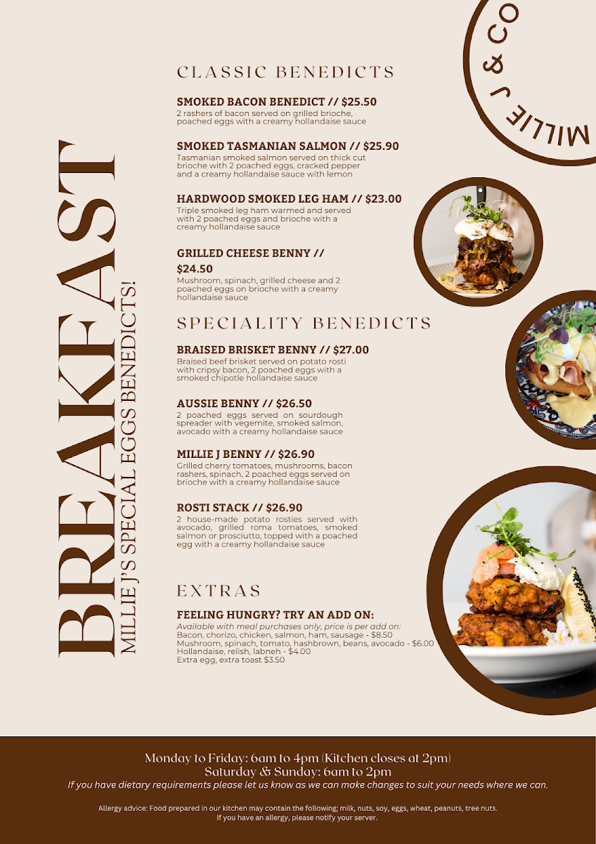 Menu, Millie J & Co