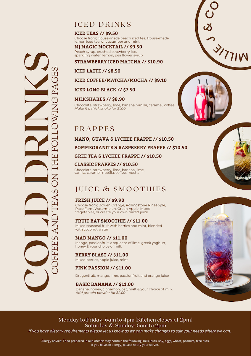 Menu, Millie J & Co