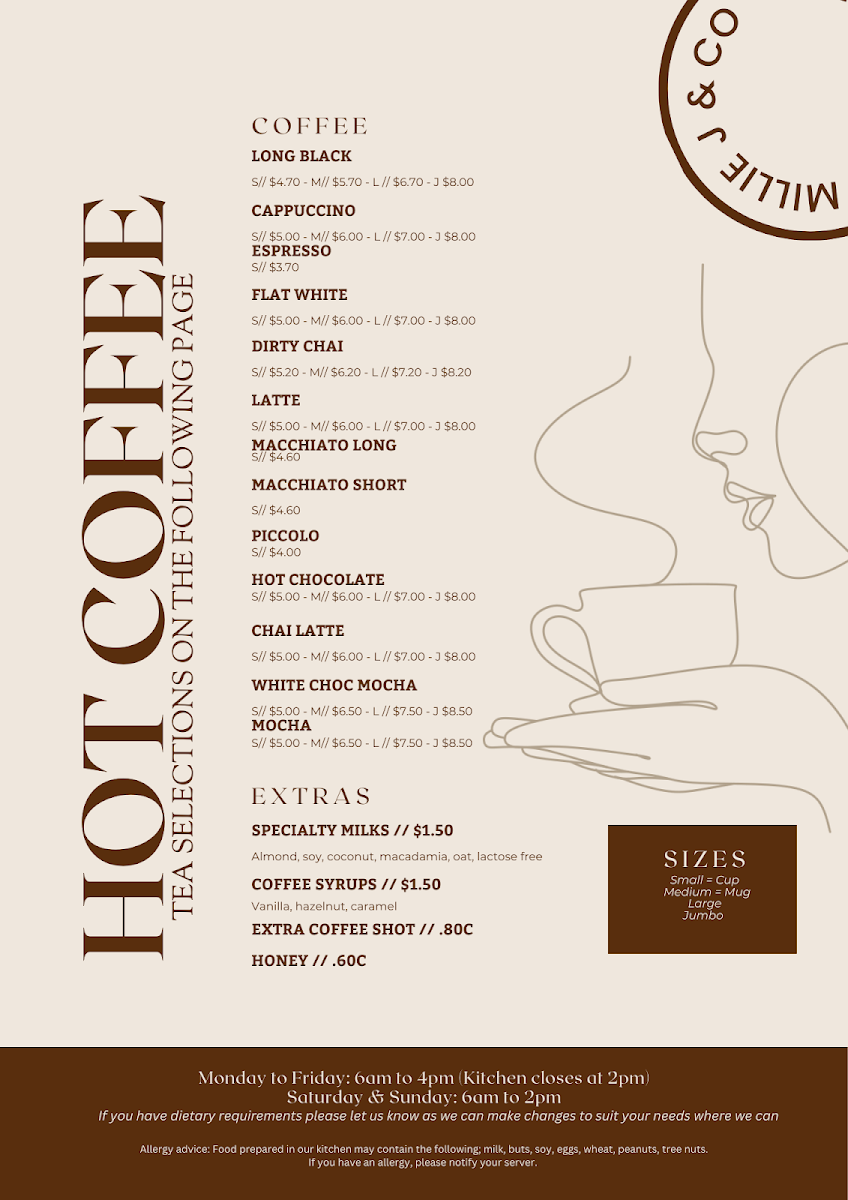 Menu, Millie J & Co