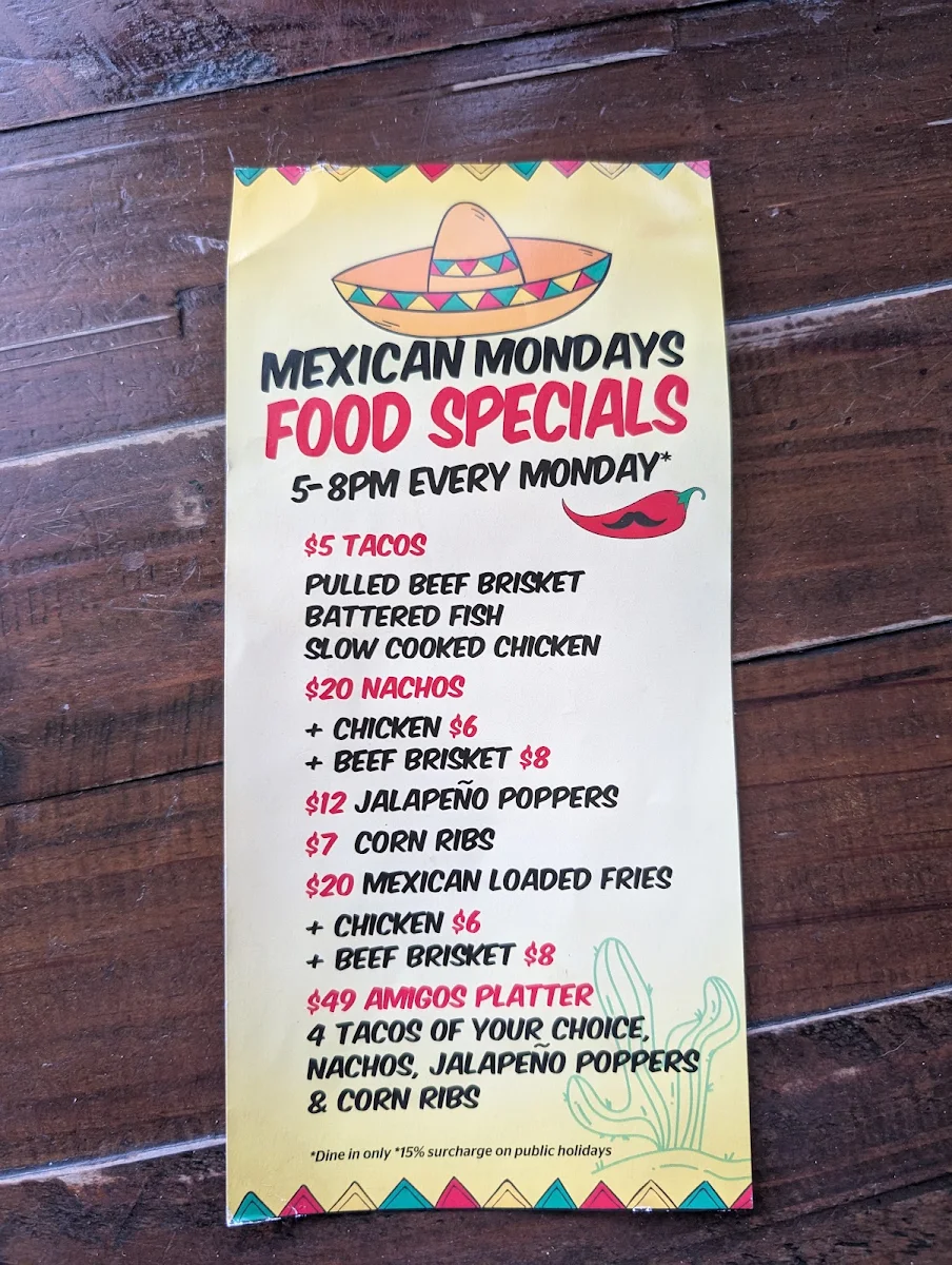 Menu, Mano's Tedder Avenue
