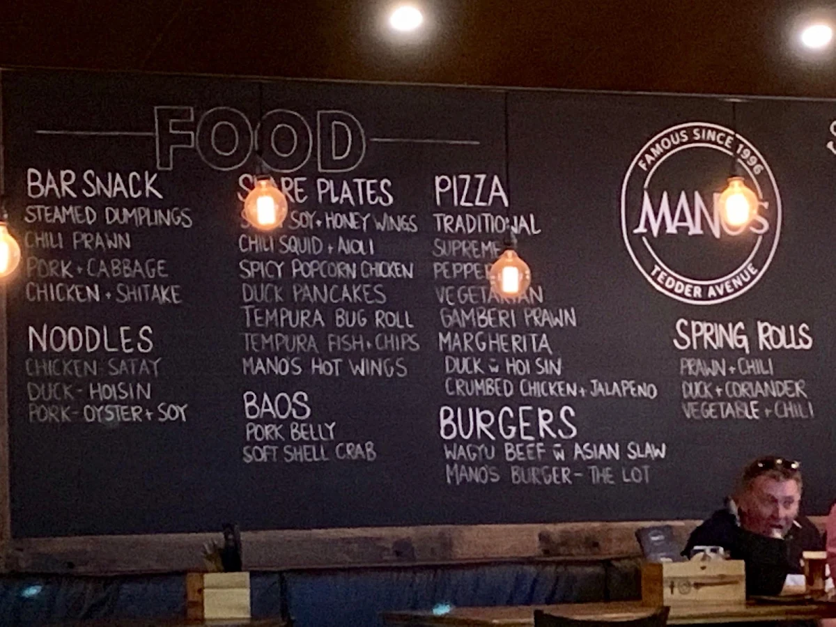 Menu, Mano's Tedder Avenue