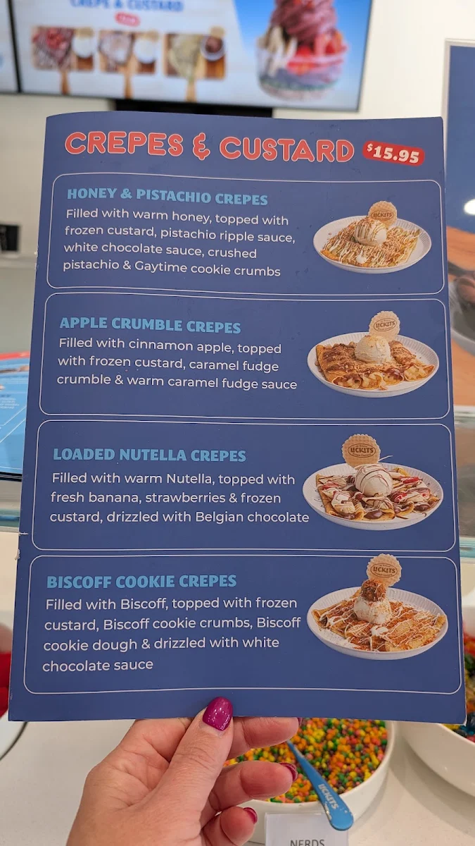 Menu, Lickits Frozen Custard, Dessert & Gelato Bar