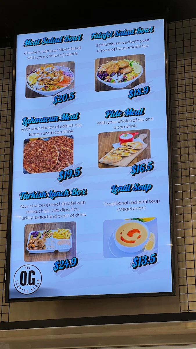 Menu, The Original Turkish Kebab