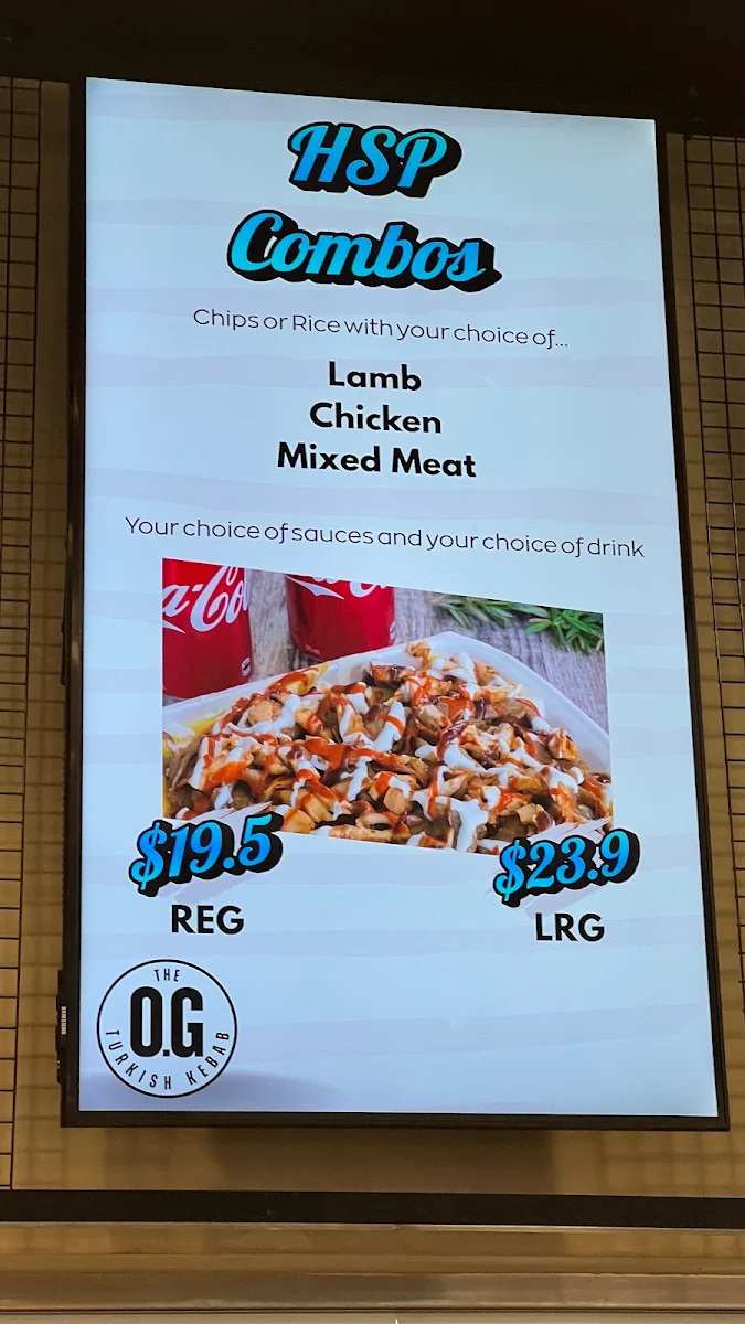 Menu, The Original Turkish Kebab