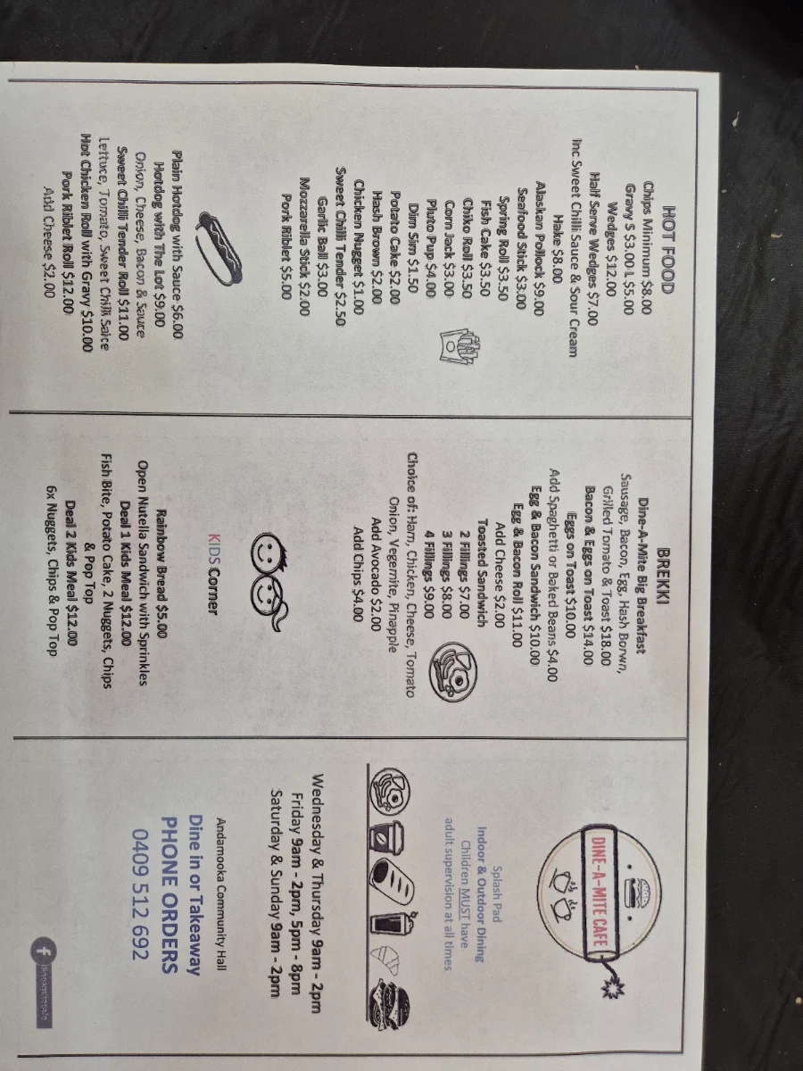 Menu, Dine-a-Mite Cafe