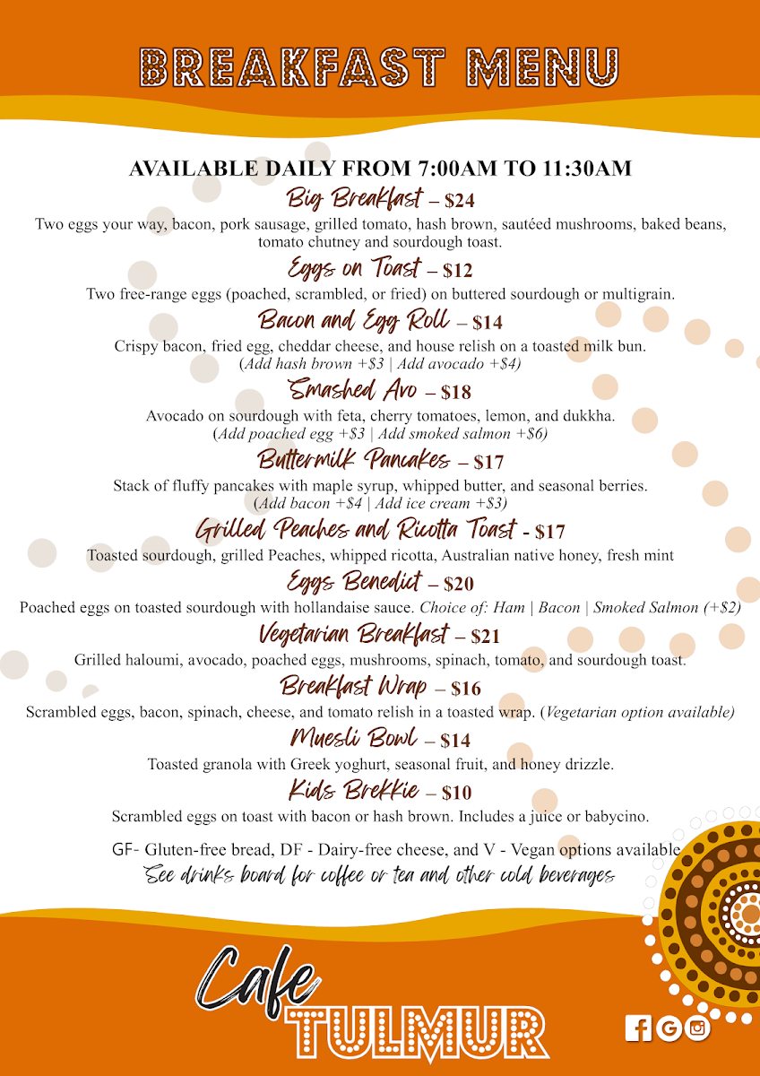 Menu, Cafe Tulmur