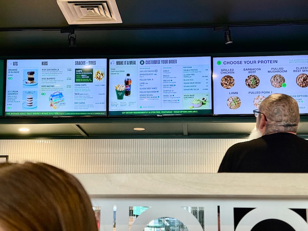 Menu, Zambrero Albury