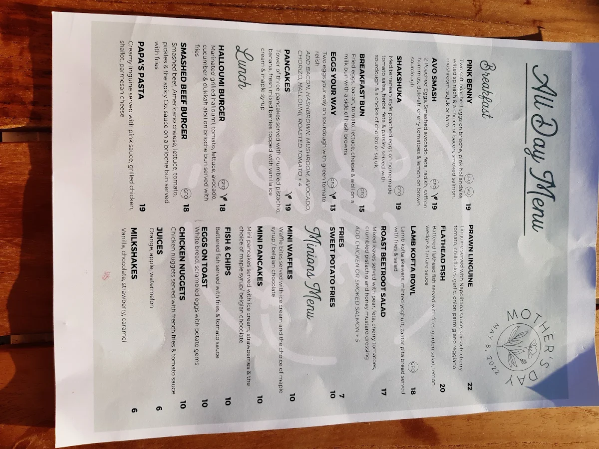 Menu, Caffe & Co. Mt. Druitt.