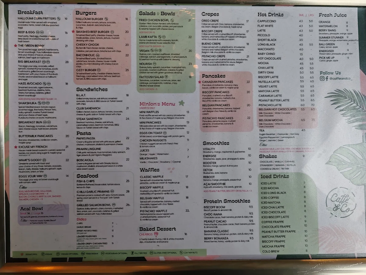 Menu, Caffe & Co. Mt. Druitt.