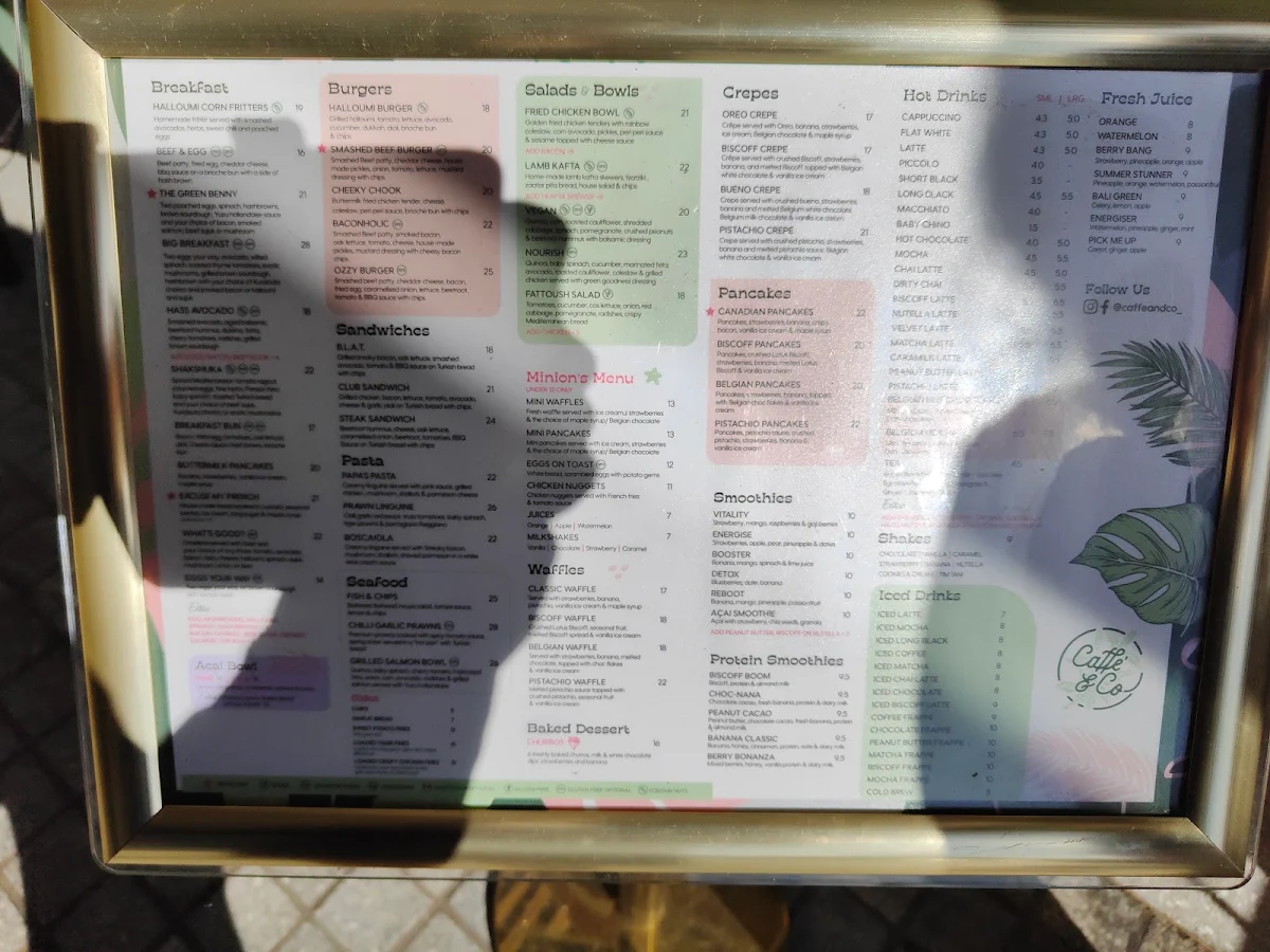 Menu, Caffe & Co. Mt. Druitt.