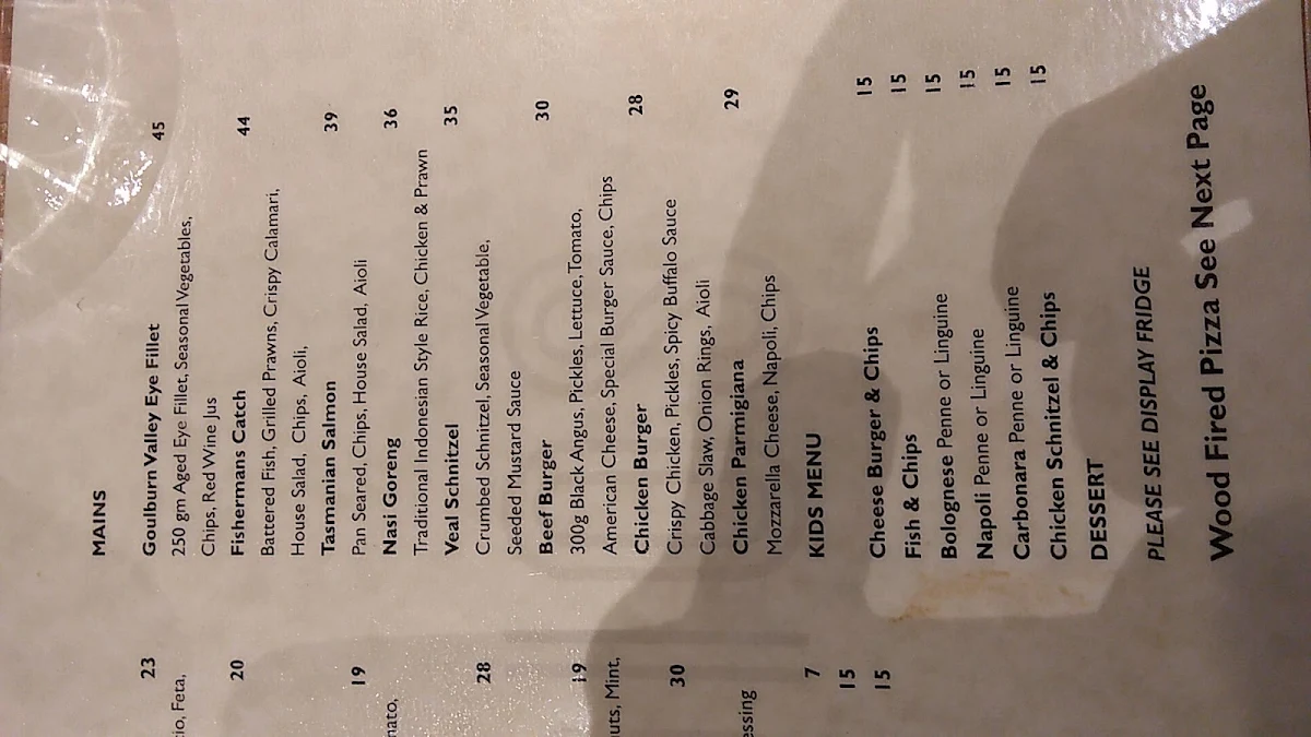 Menu, Giardino Pizza & Pasta