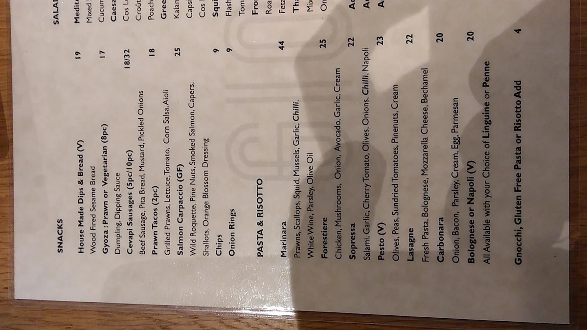 Menu, Giardino Pizza & Pasta