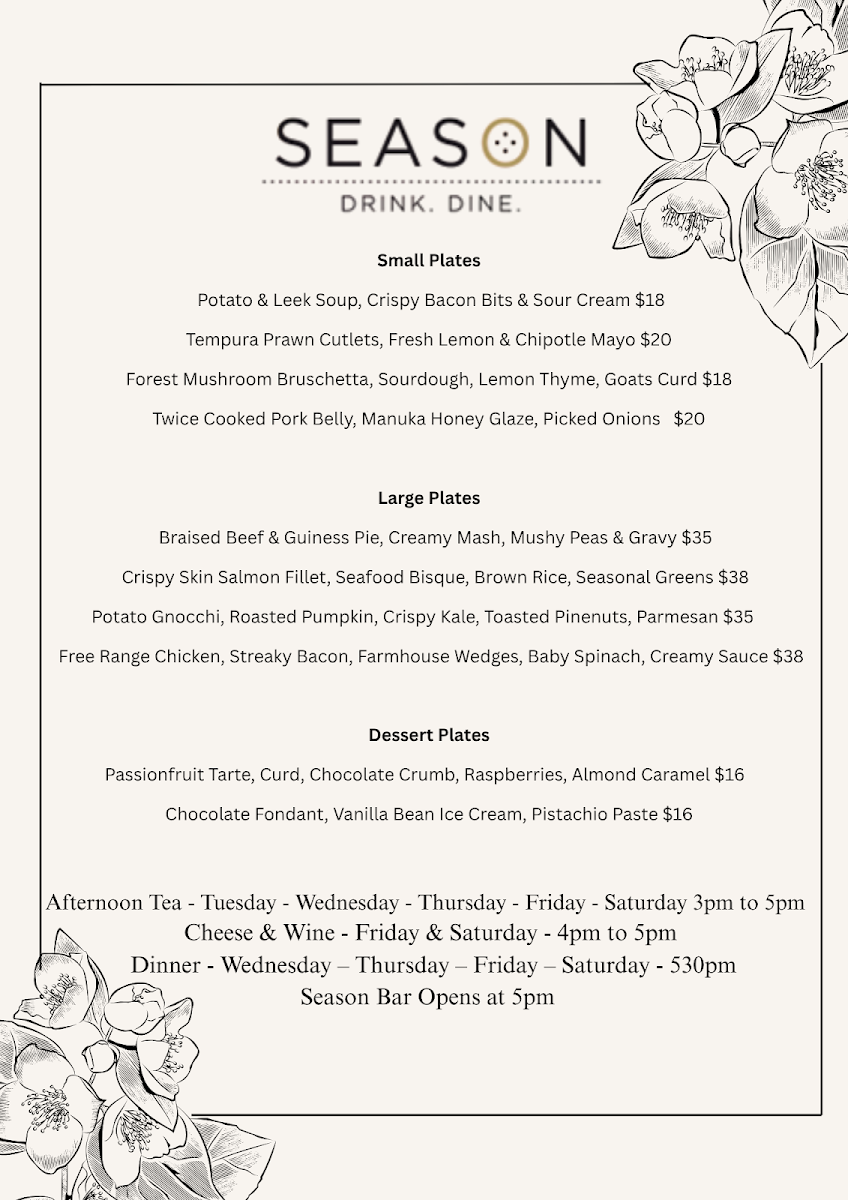Menu, Season Restaurant