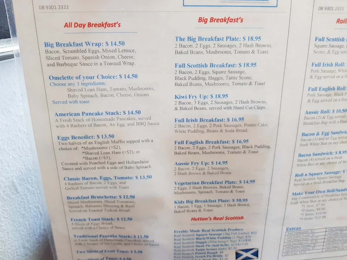 Menu, Grand Boulevard Cafe