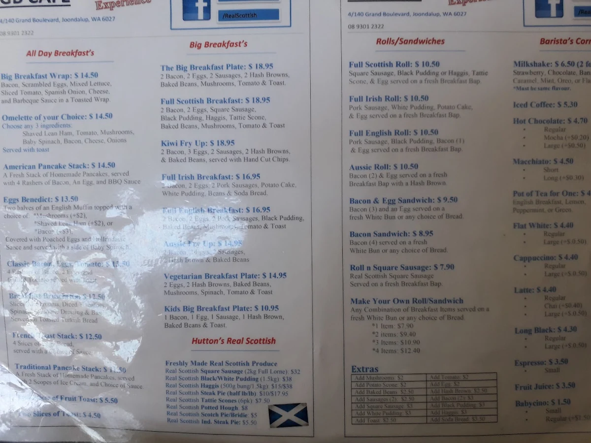 Menu, Grand Boulevard Cafe