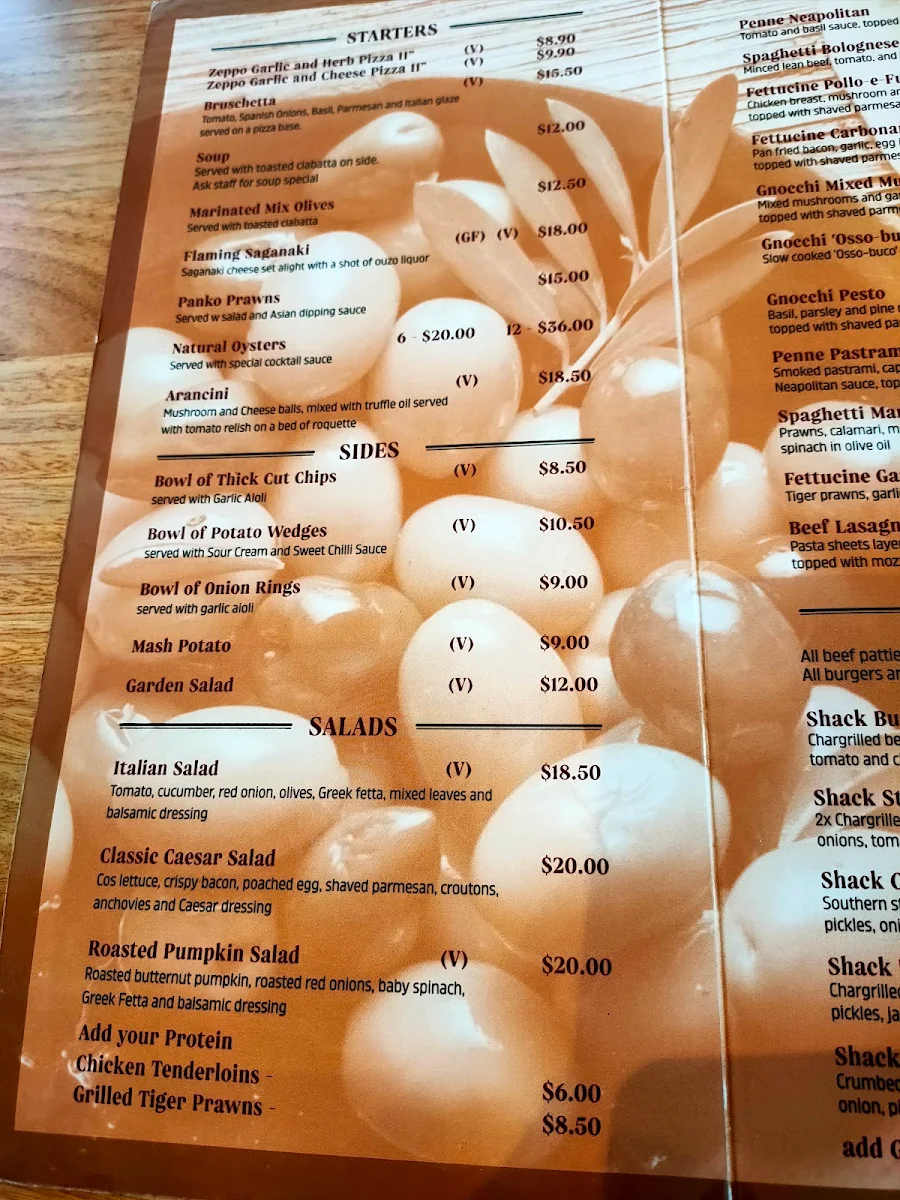 Menu, Zeppo's Italian Restaurant