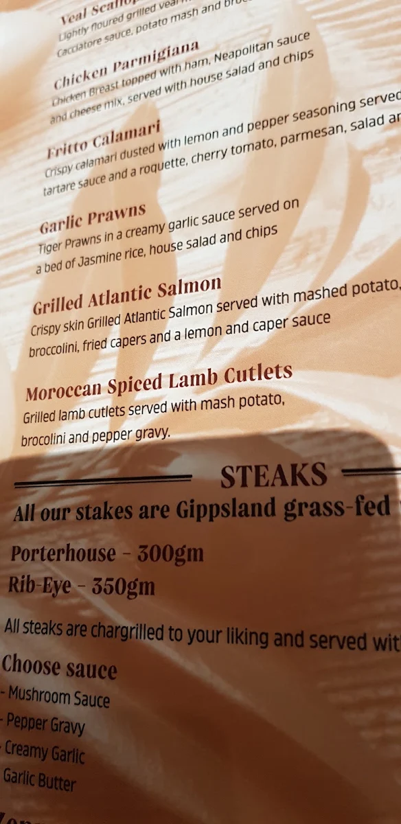 Menu, Zeppo's Italian Restaurant