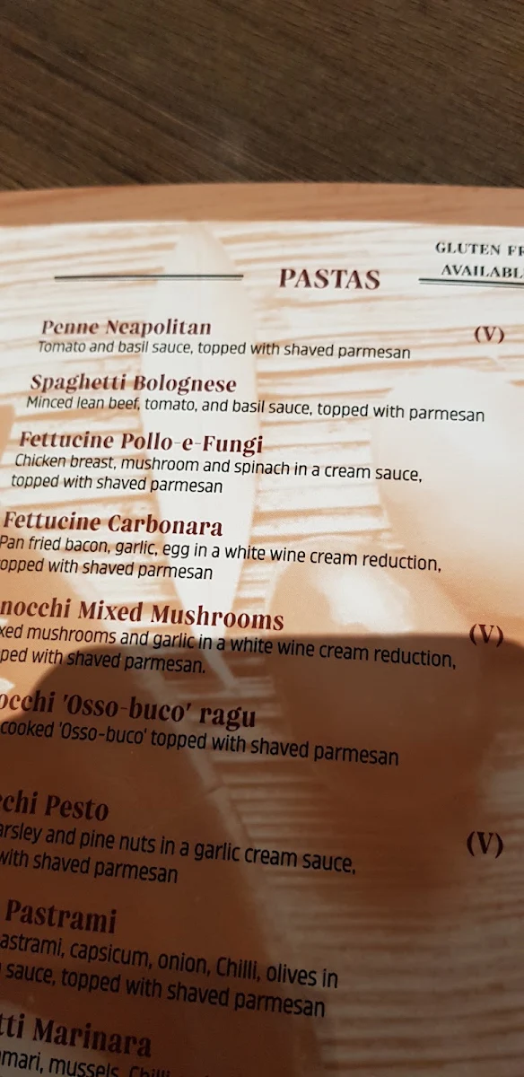 Menu, Zeppo's Italian Restaurant