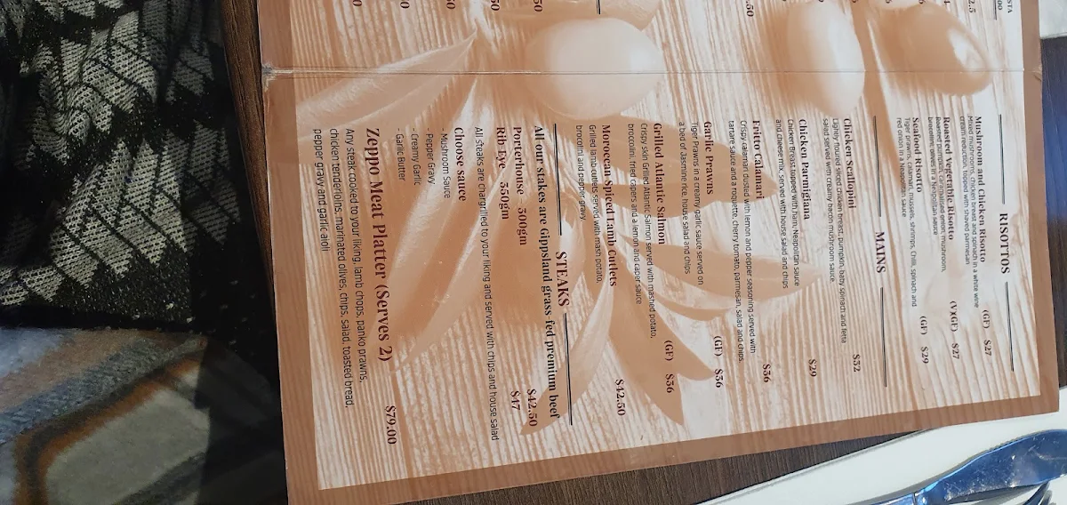 Menu, Zeppo's Italian Restaurant