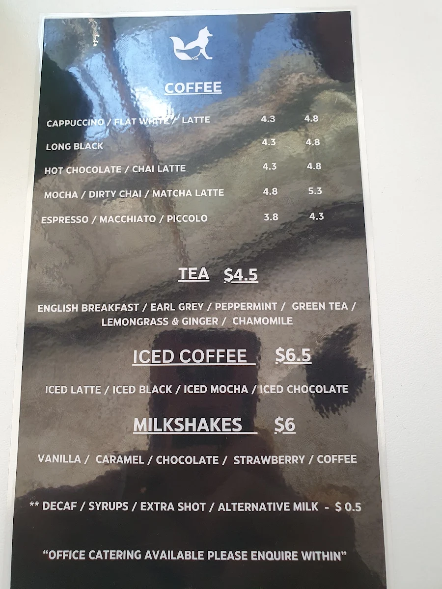 Menu, Fox & Sparrow Cafe North Sydney