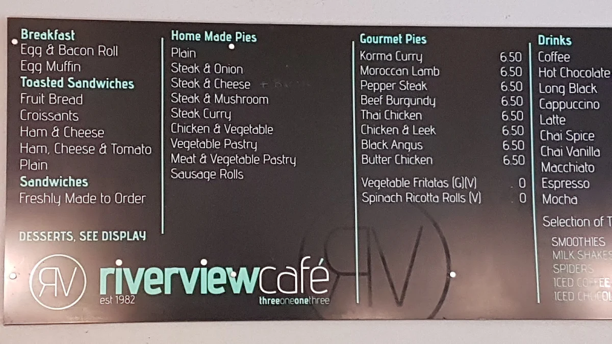 Menu, George's Milkbar