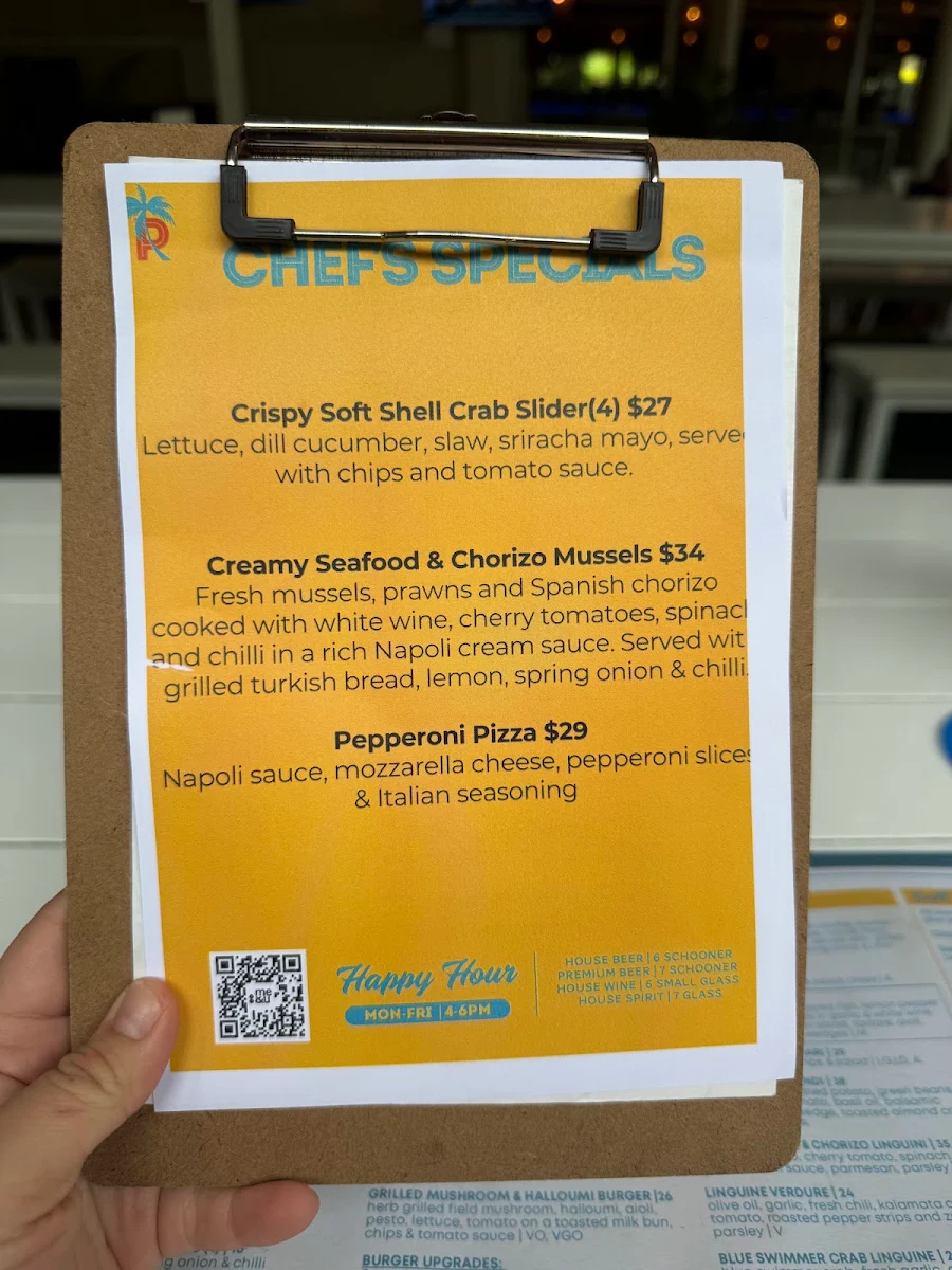 Menu, Palm Cove Tavern