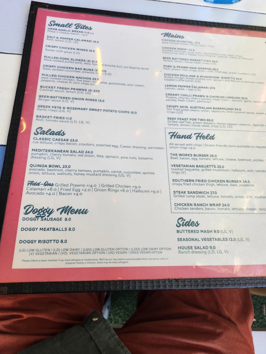Menu, Palm Cove Tavern