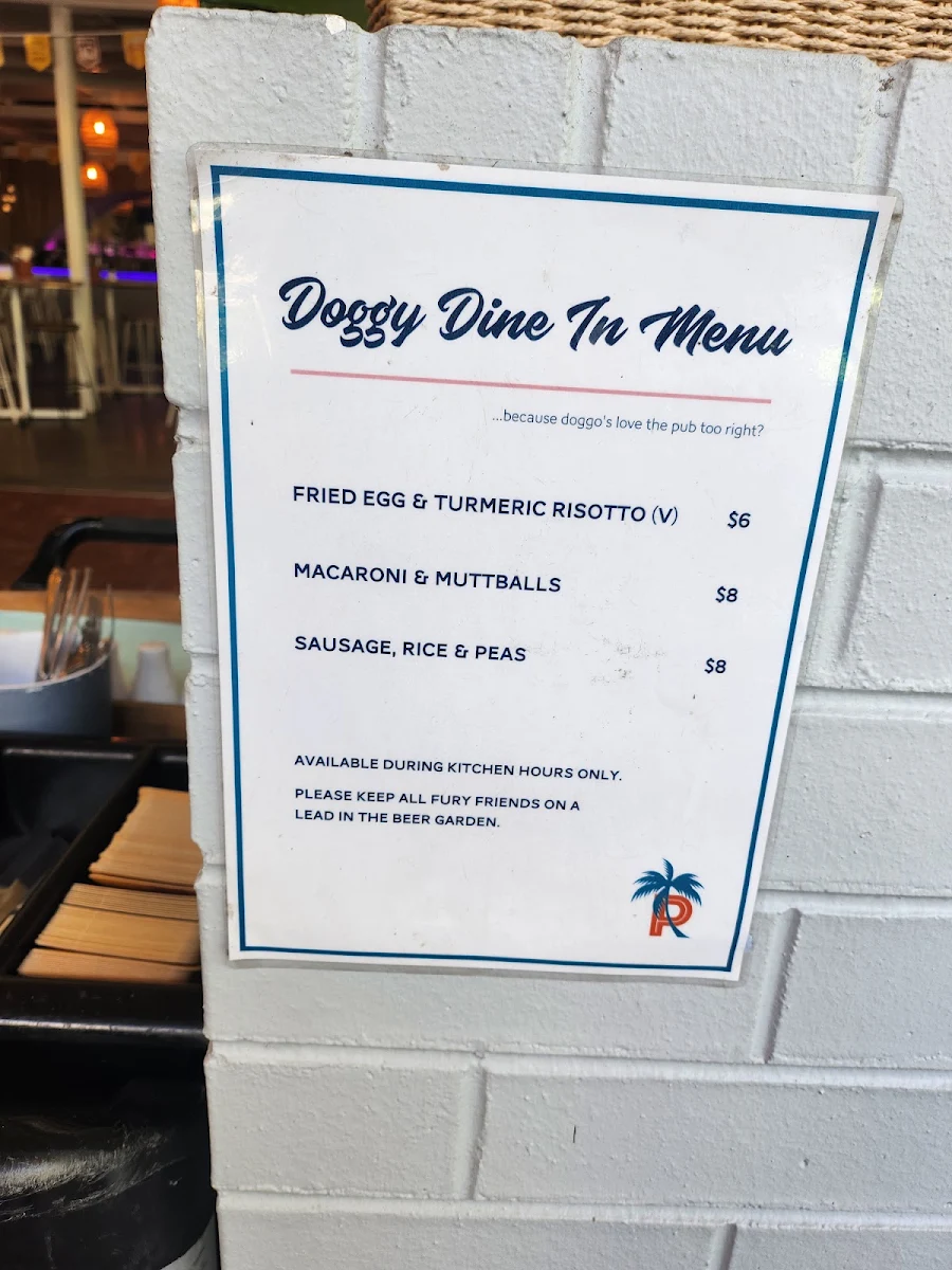 Menu, Palm Cove Tavern