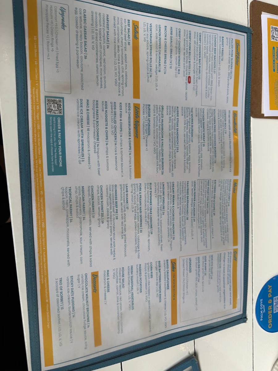 Menu, Palm Cove Tavern