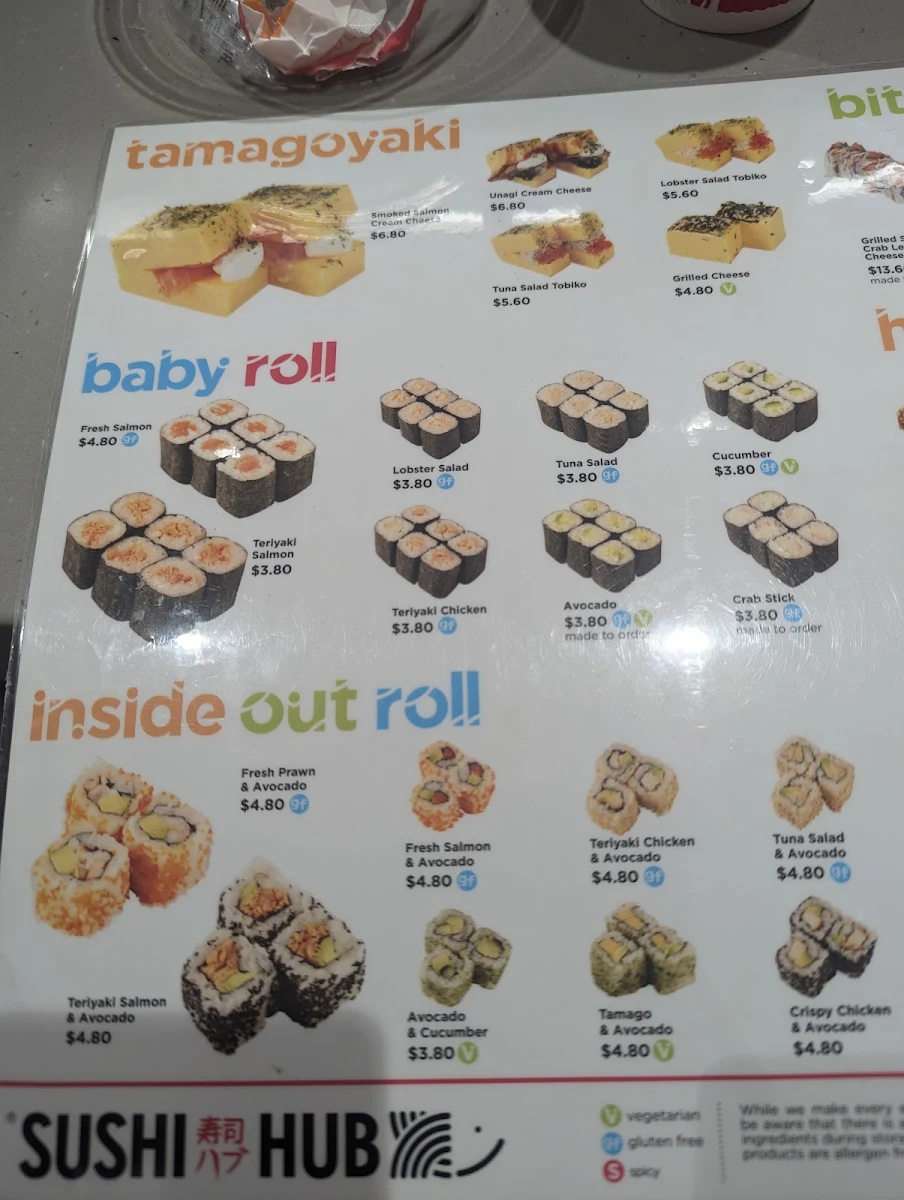 Menu, Sushi Hub Toowong