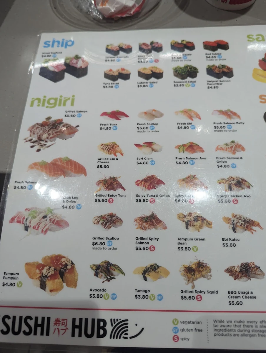 Menu, Sushi Hub Toowong