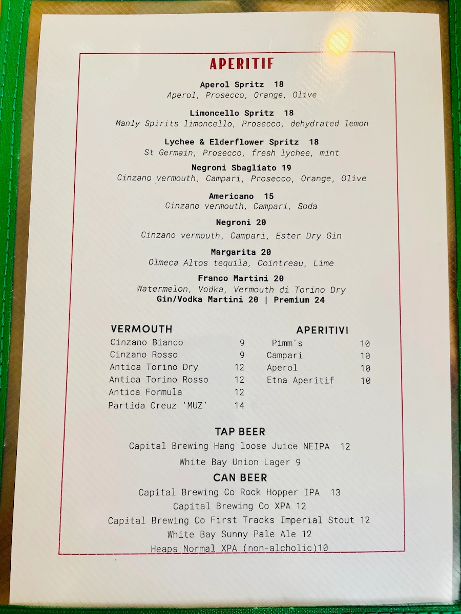 Menu, Franco Pizza Bar