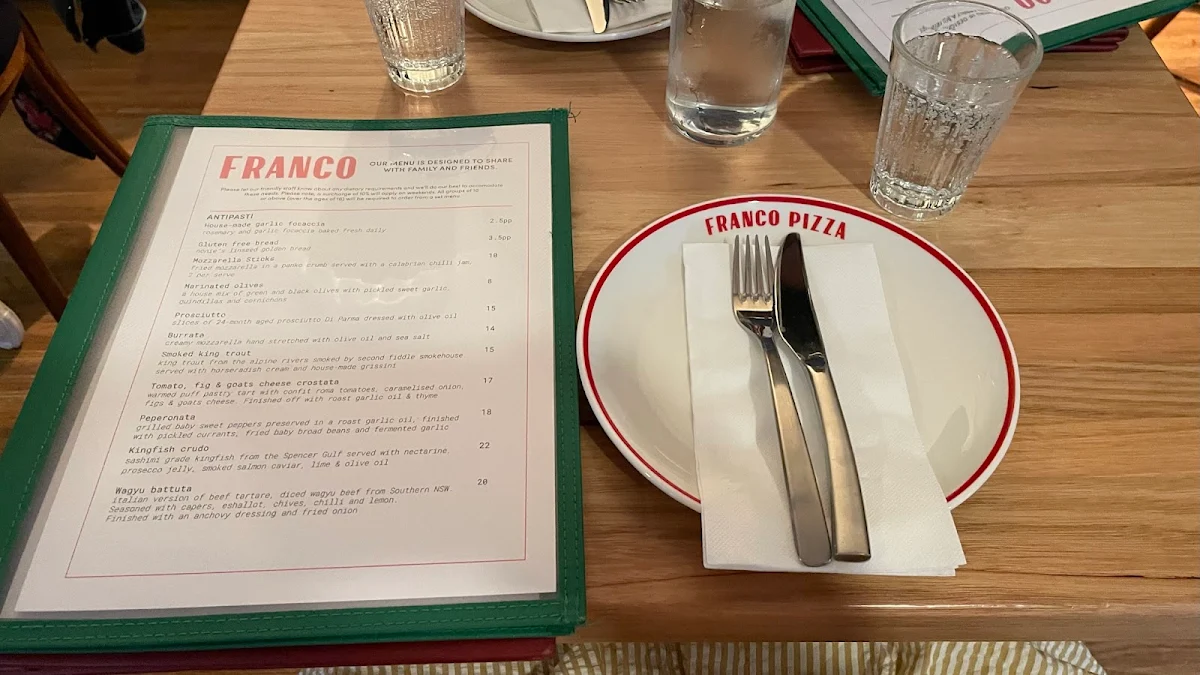 Menu, Franco Pizza Bar