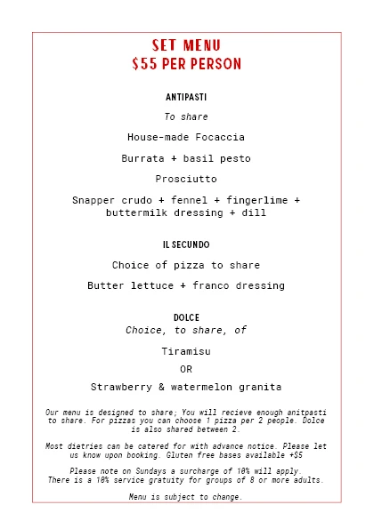 Menu, Franco Pizza Bar