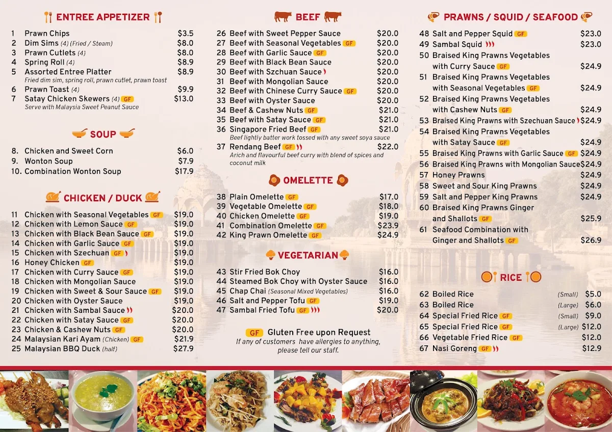 Menu, Tura beach Chinese restaurant Calvin western Oriental