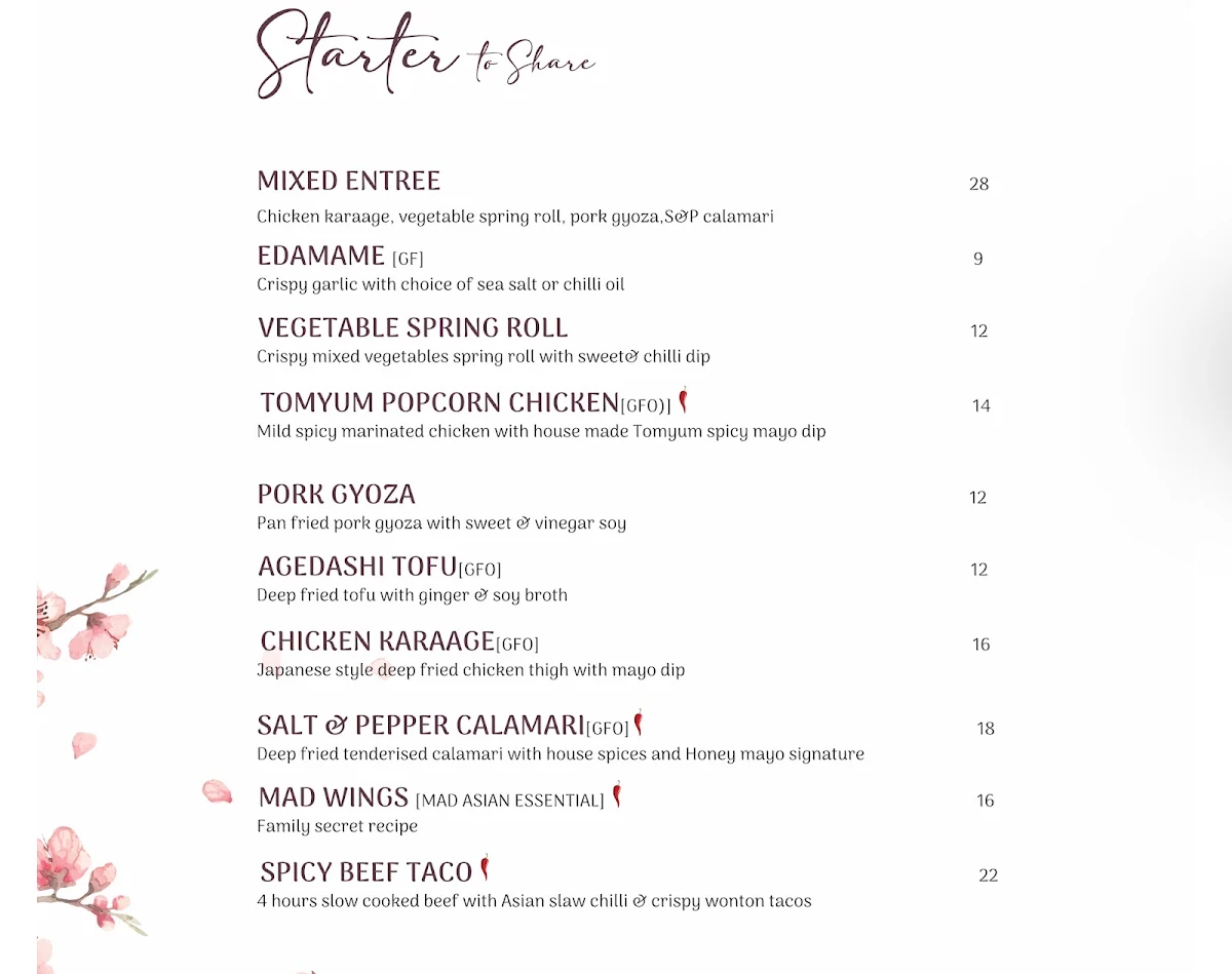 Menu, Mad Asian Kitchen And Bar