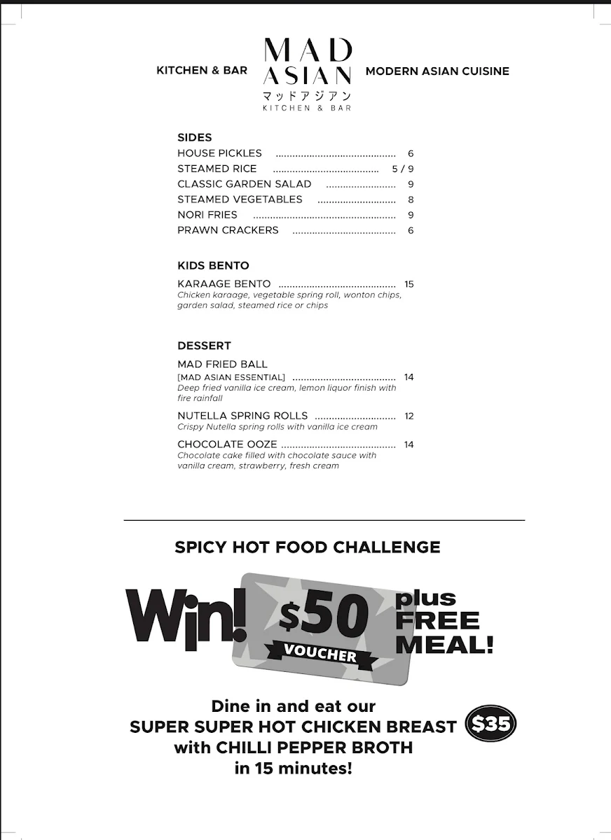 Menu, Mad Asian Kitchen And Bar