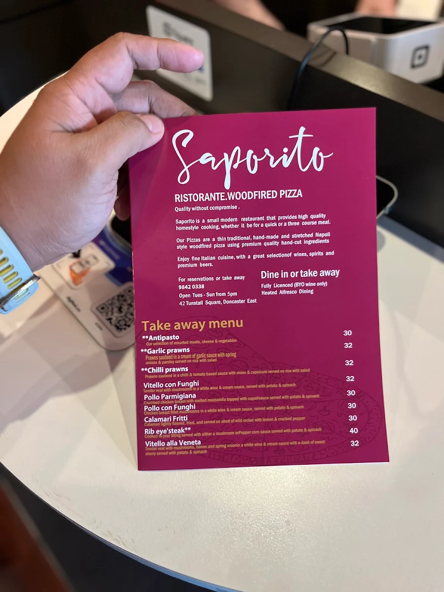 Menu, Saporito Restaurant