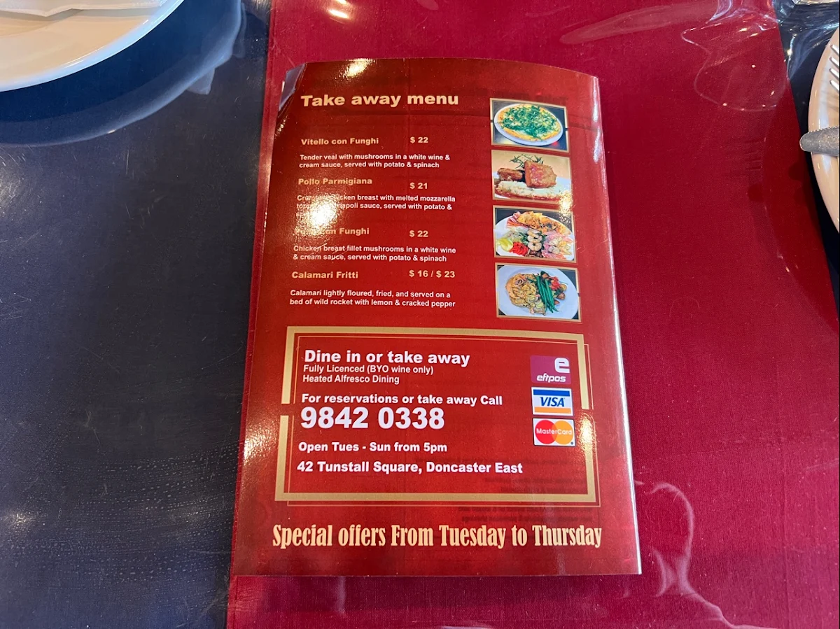 Menu, Saporito Restaurant