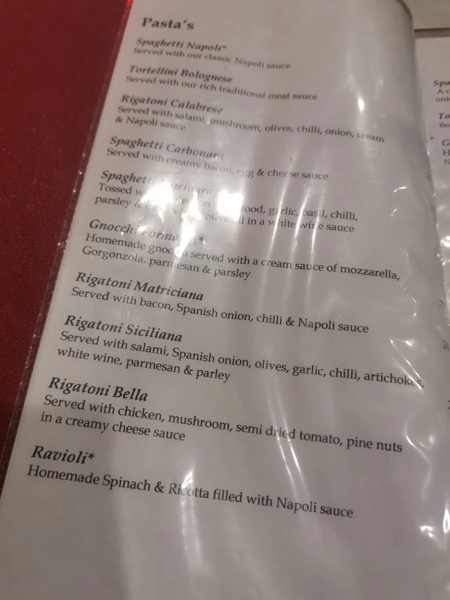 Menu, Saporito Restaurant