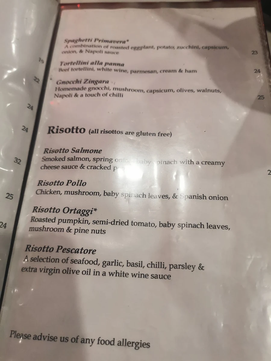 Menu, Saporito Restaurant
