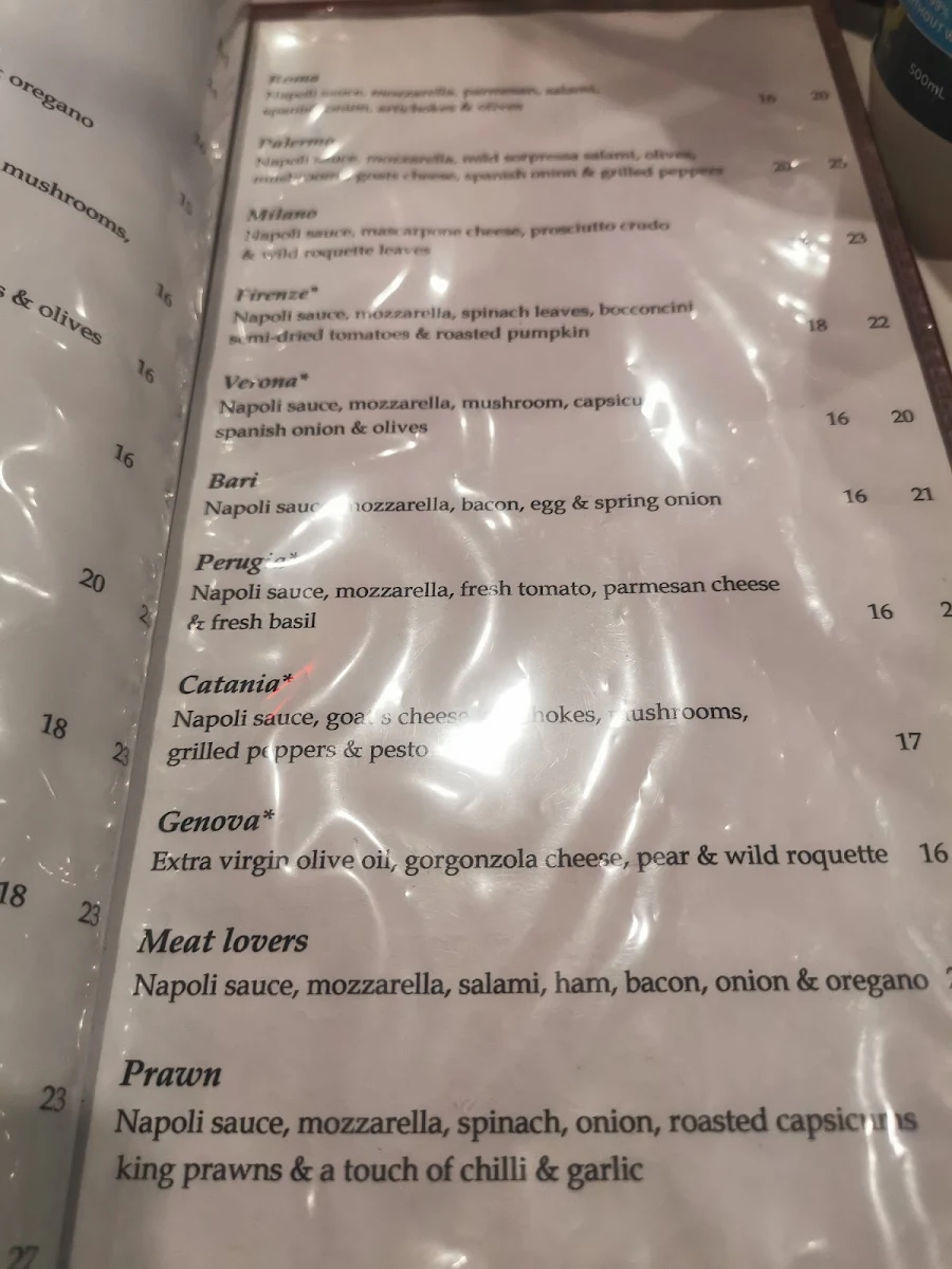 Menu, Saporito Restaurant