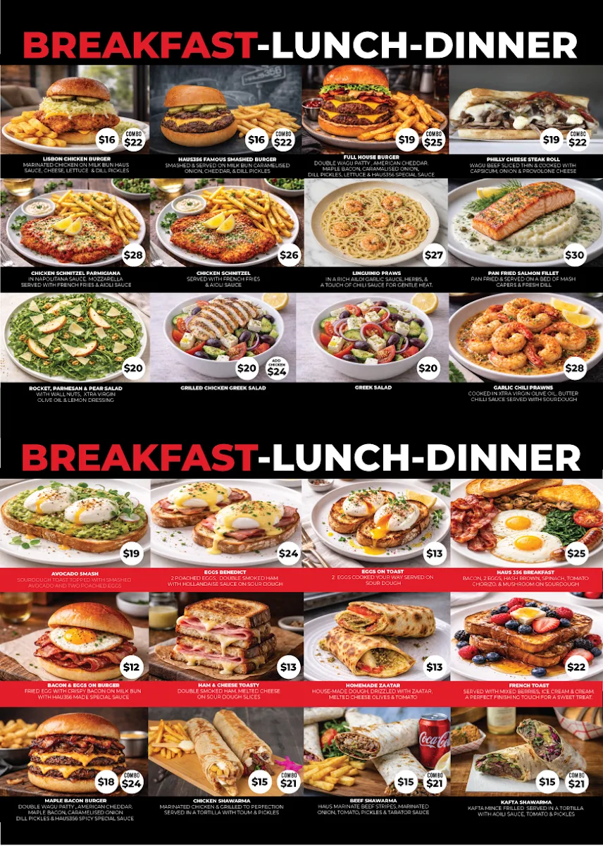 Menu, Haus 356 cafe, Restaurant
